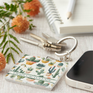 "Crazy cactus lady! text on a cactus design Keychain
