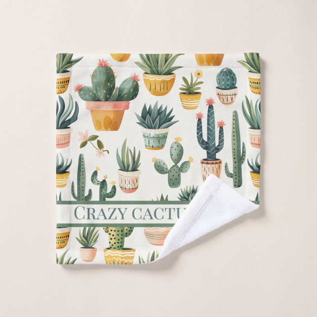 "Crazy cactus lady! text on a cactus design Wash Cloth (Wash Cloth)