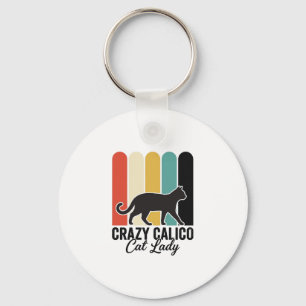 Crazy Calico Cat Lady Vintage Retro Cat Design_1 Keychain