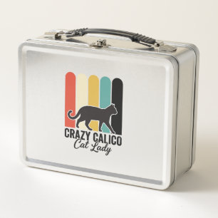 Crazy Calico Cat Lady Vintage Retro Cat Design_1 Metal Lunch Box