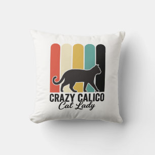 Crazy Calico Cat Lady Vintage Retro Cat Design_1 Throw Pillow