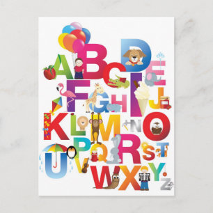 crazy cartoon alphabet postcard