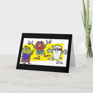 Crazy Cartoon Halloween Vanpire Ghost Werewolf Card