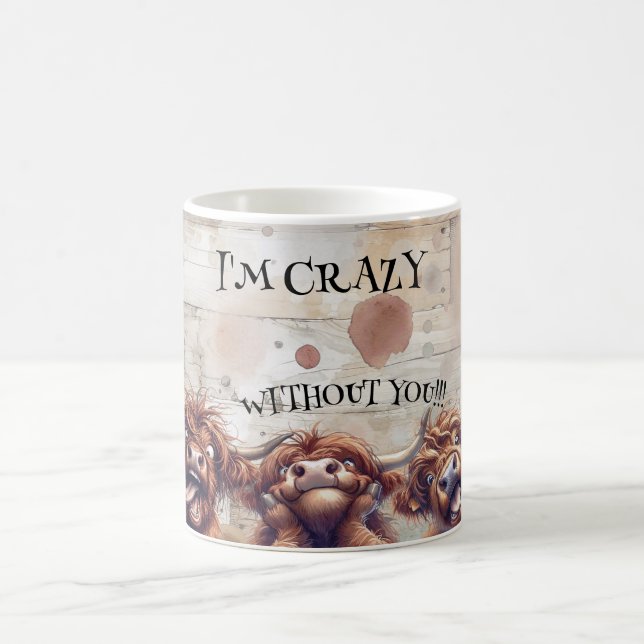 Crazy Cartoon Highland Cow Coffee Mug (Center)