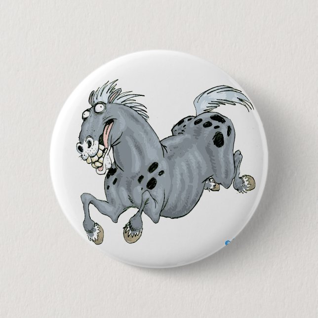 Crazy Cartoon Horse Button Badge (Front)