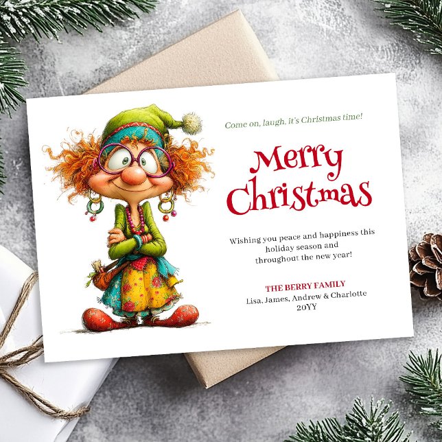 Crazy Cartoon Woman Editable Xmas Greeting Card (Crazy Cartoon Woman Editable Xmas Greeting Card)