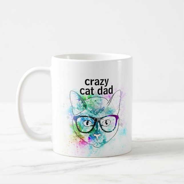 crazy cat dad cute hipster cat design coffee mug (Left)