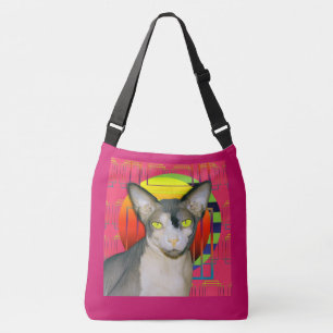 Crazy Cat Design with Sphynx Cat Ninja on Pink Crossbody Bag