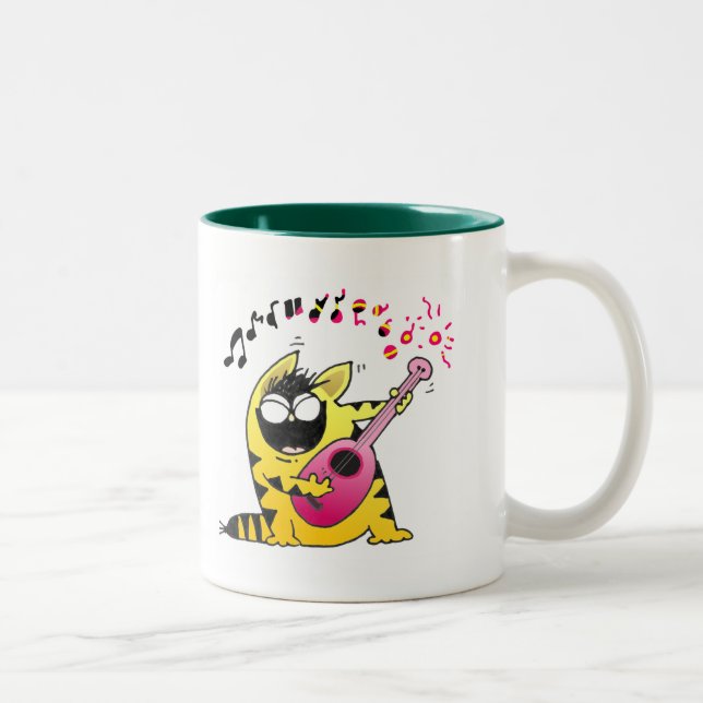 Crazy Cat Guitarist Two-Tone Coffee Mug (Right)