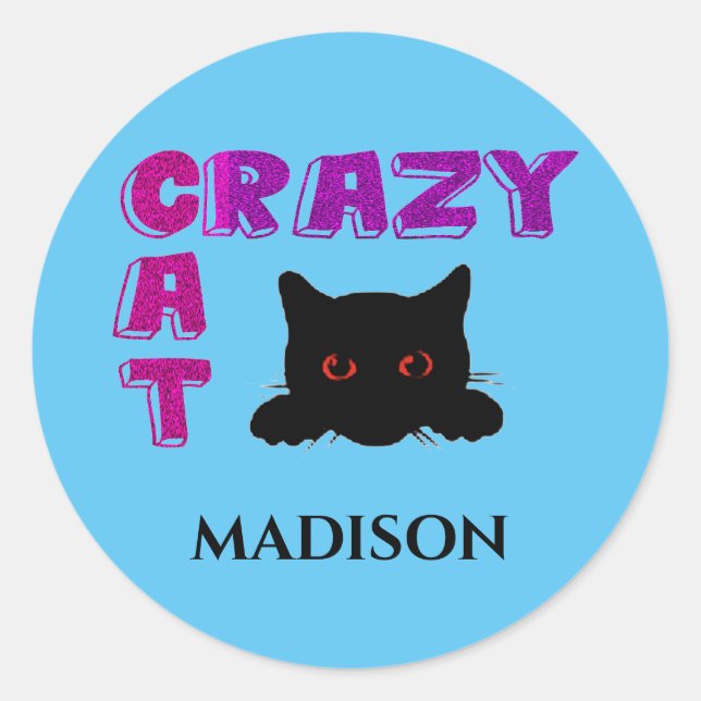 "CRAZY CAT" KIDS STICKERS. CLASSIC ROUND STICKER (Front)
