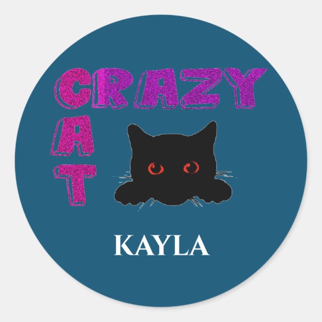 "CRAZY CAT" KIDS STICKERS. CLASSIC ROUND STICKER (Front)