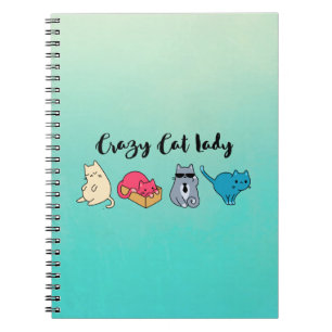Crazy Cat Lady and 4 Cute Cats Notebook