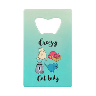 Crazy Cat Lady and 4 Cute Cats Wallet Bottle Opener