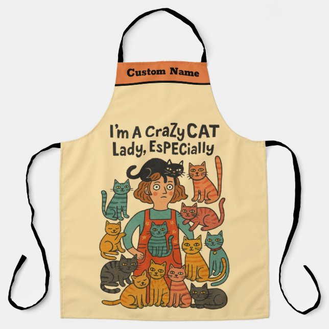 Crazy Cat Lady Apron - Whimsical Bold Custom Print (Front)