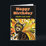 Crazy Cat Lady Birthday Card<br><div class="desc">Colourful retro abstract portrait of a cat used to celebrate the birthday of a crazy cat lady.</div>