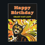 Crazy Cat Lady Birthday Holiday Postcard<br><div class="desc">Colourful retro abstract portrait of a cat used to celebrate the birthday of a crazy cat lady.</div>