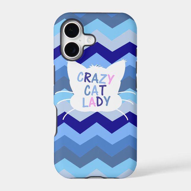 Crazy Cat Lady - Blue Chevron Waves (Back)