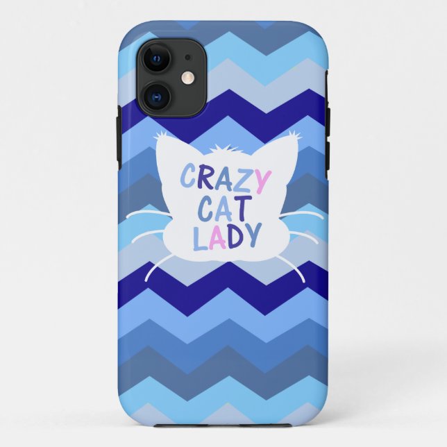 Crazy Cat Lady - Blue Chevron Waves Case-Mate iPhone Case (Back)