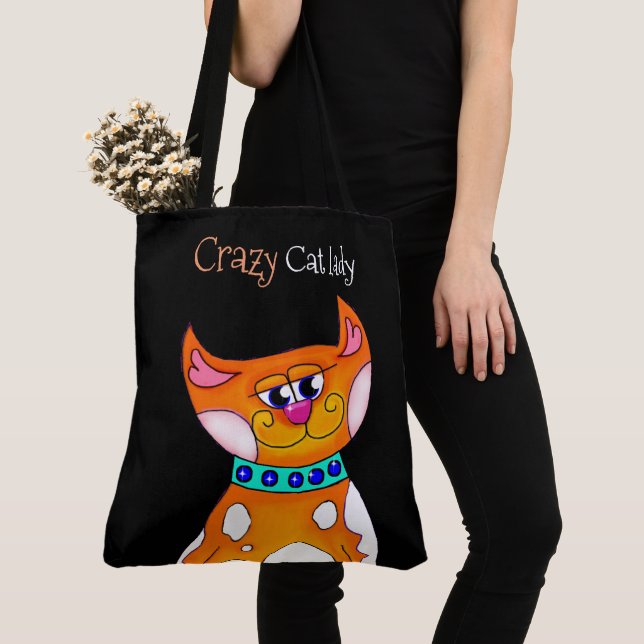 Crazy Cat Lady Cartoon Cat Tote Bag (Close Up)