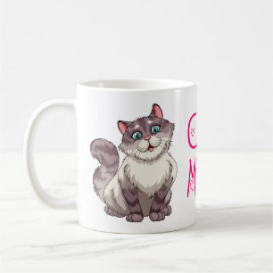 Crazy Cat Lady Cartoon Kitten Grey Kitty Mom Coffee Mug