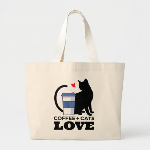 Crazy Cat Lady Coffee Lover Caffeine Kitty Kitten Large Tote Bag