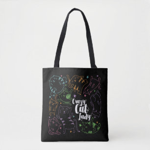 Crazy Cat Lady Colourful Cartoon Pattern Gift Tote Bag