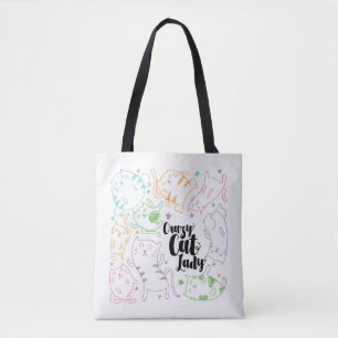 Crazy Cat Lady Colourful Cartoon Pattern Gift Tote Bag