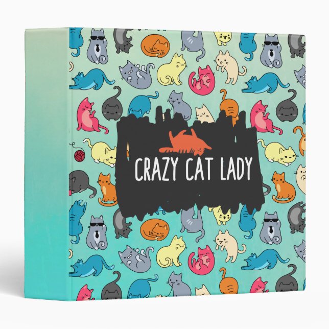 Crazy Cat Lady Cute and Playful Cat Pattern Binder (Front/Spine)