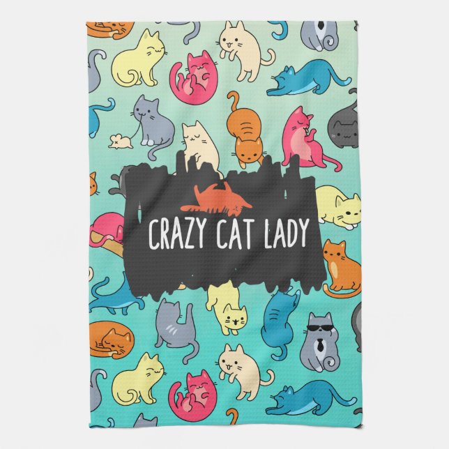 Crazy Cat Lady Cute and Playful Cat Pattern Kitchen Towel (Vertical)