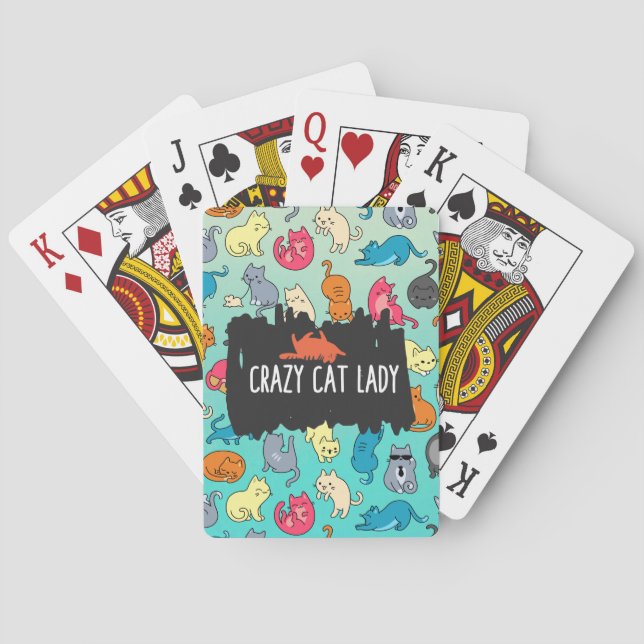 Crazy Cat Lady Cute and Playful Cat Pattern Playing Cards (Back)