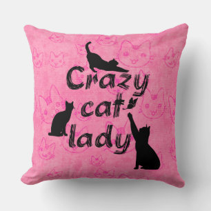 Crazy Cat Lady cute little kitties Pattern In Pink Throw Pillow