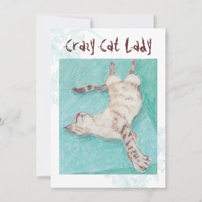 Crazy Cat Lady dinquoise indie invitations d'anniv (Devant)