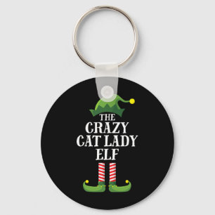 Crazy Cat Lady Elf Matching Family Group Christmas Keychain