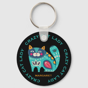 Crazy Cat Lady, Fun Stylized  Cat Illustration  Keychain