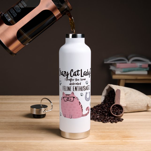 Crazy Cat Lady? Funny Cat Lover Gift  Water Bottle (Coffee (Rotated))
