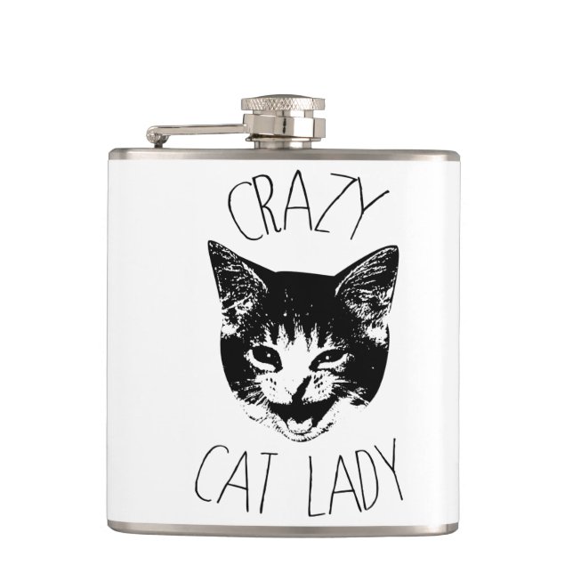 Crazy Cat Lady, Funny Kitten Face Hip Flask (Front)