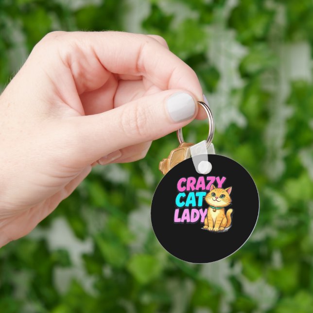 Crazy Cat Lady Funny Round Keychain  (Hand)