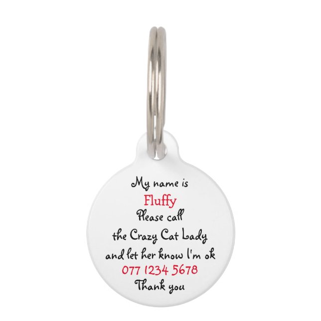 Crazy Cat Lady ID TAG for cat (Back)
