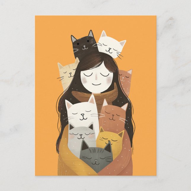 Crazy Cat Lady Illustration Cute& Quirky Postcard (Front)
