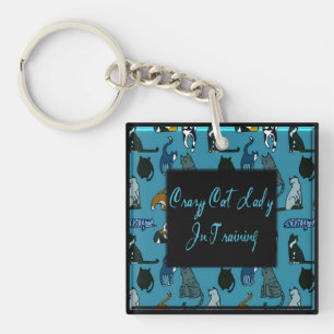 Crazy Cat Lady In Training Square Key Chain