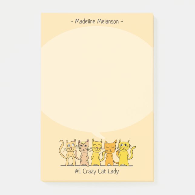 Crazy Cat Lady Kitty Cartoon Personalized Post-it Notes (Front)
