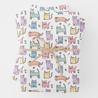 Crazy cat lady pastel multicolor cute cartoon cat wrapping paper sheet