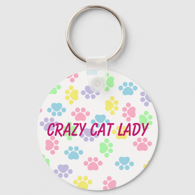 Crazy Cat Lady - Paw Prints - Key Chain (Front)
