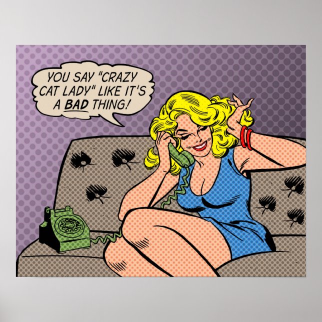 "Crazy Cat Lady" Retro Comic Art Poster (Front)