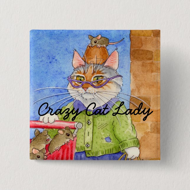 Crazy Cat Lady square pinback 2 Inch Square Button (Front)
