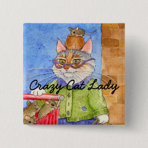 Crazy Cat Lady square pinback 2 Inch Square Button