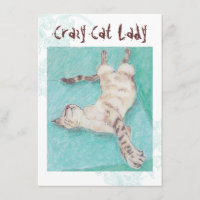 Crazy Cat Lady turquoise indie birthday invites