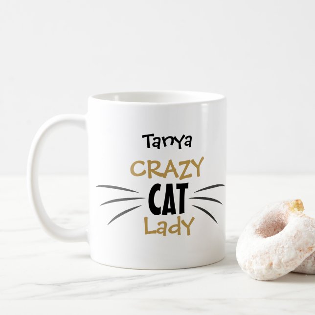 Crazy Cat Lady Whiskers Funny Mug Gift (With Donut)
