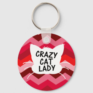 Crazy Cat Lady with Crazy Chevron Pattern Keychain