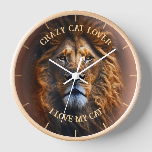 "CRAZY CAT LOVER" Fun Personalized Wall Clock (Front)
